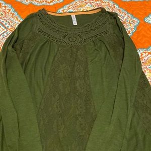 Olive color long sleeve shirt with lace
